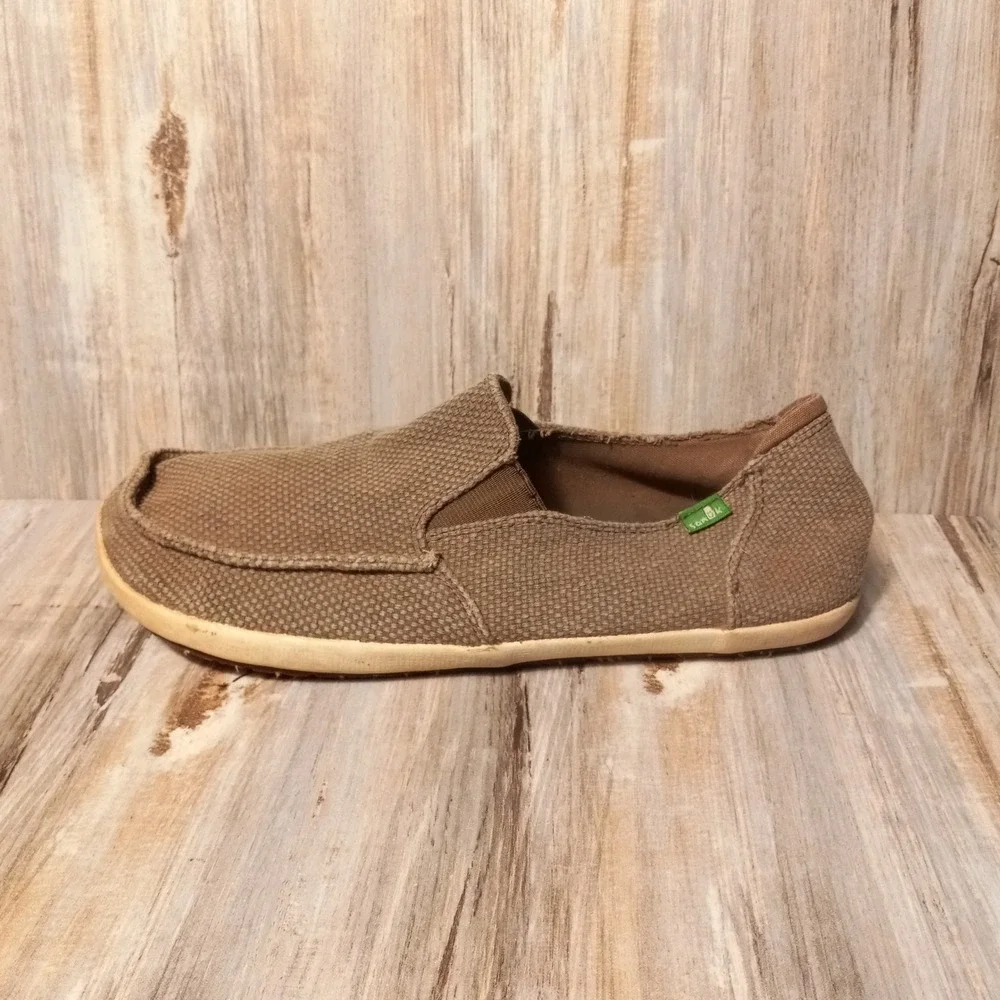 Sanuk Vagabond Mens Brown Canvas Slip On Loafers Sidewalk Surfer Shoes 1015927 8